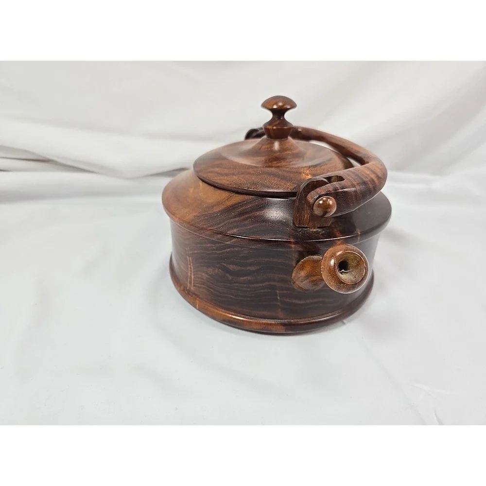 Vtg Teak Wood Hand Carved  Tea Pot Primitive Decor 